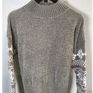 Christian Siriano Gray Turtleneck Sweater with Fair Isle Sleeve Accents